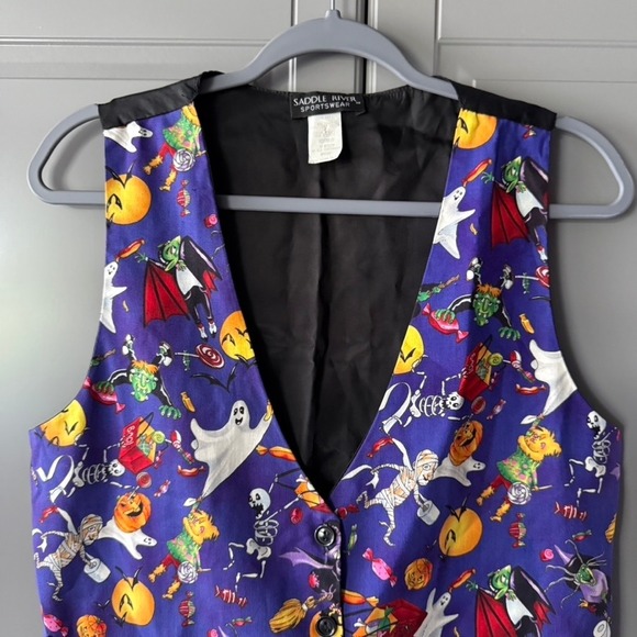 Saddle River Vintage 90s Halloween Monster Mash Print Button Vest, Multi,M - Picture 3 of 8